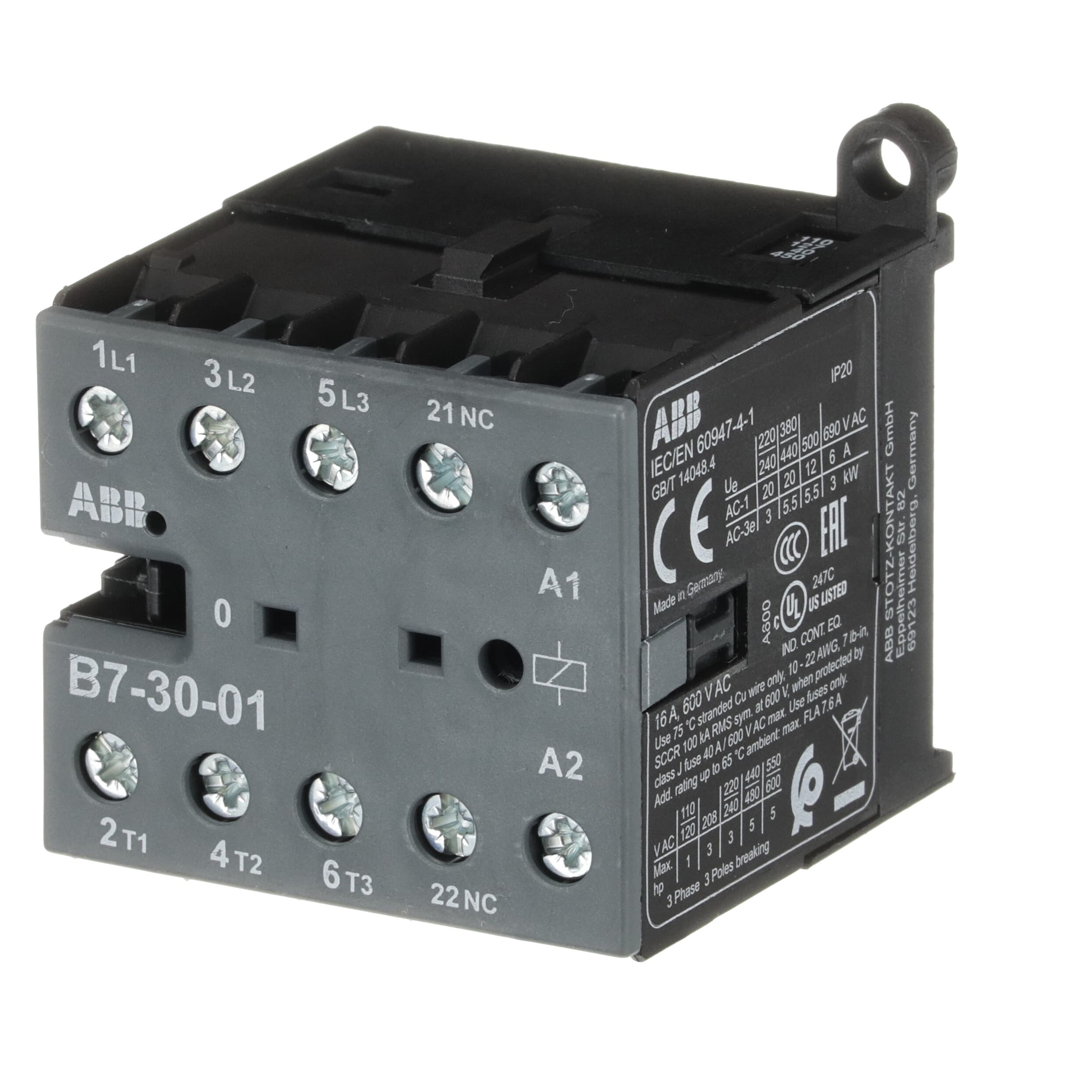 Mini Contactor B7 110 ... 127 V AC - 3 NO - 0 NC - Screw Terminals — photo 3 of 4