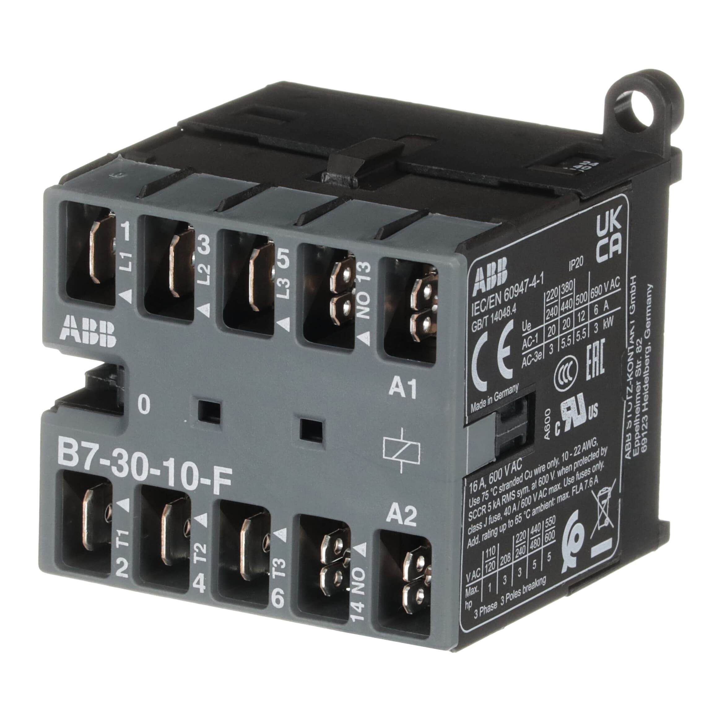 Mini Contactor B7 24 V AC - 3 NO - 0 NC - Flat-Pin Connections — photo 3 of 4