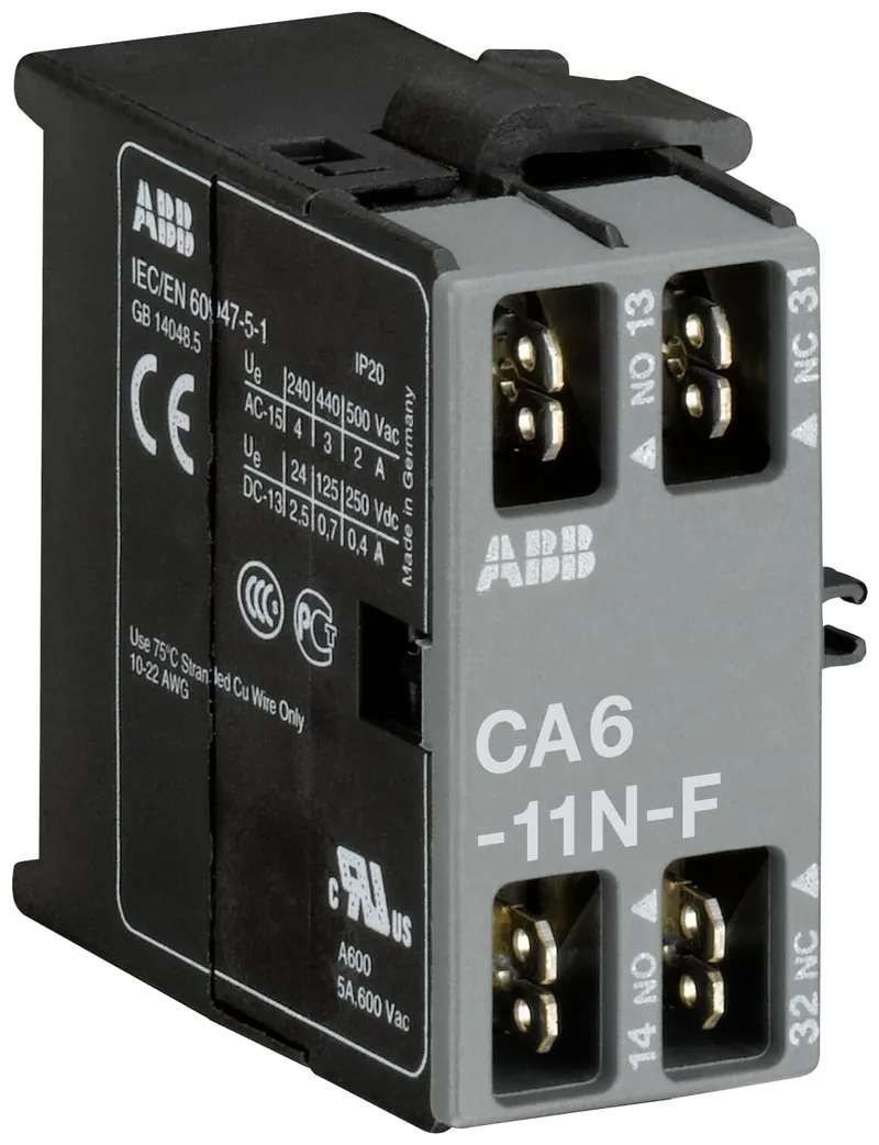 CA6-11N-F Auxiliary Contact 1NO/1NC flat pin, side mounted