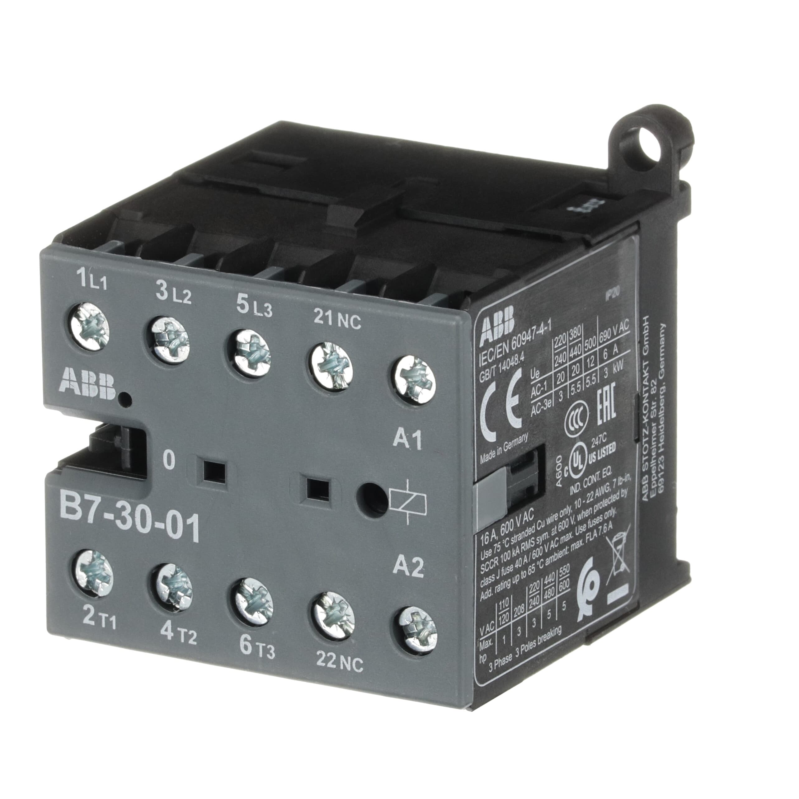 Mini Contactor B7 24 V AC - 3 NO - 0 NC - Screw Terminals — photo 3 of 4