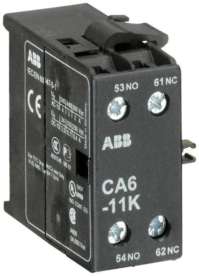 CA6-11K Auxiliary Contact 1NO/1NC screw terminal, side mounted