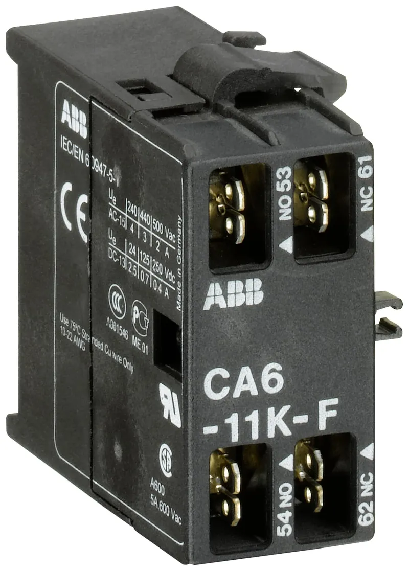 CA6-11K-F Auxiliary Contact 1NO/1NC flat pin, side mounted
