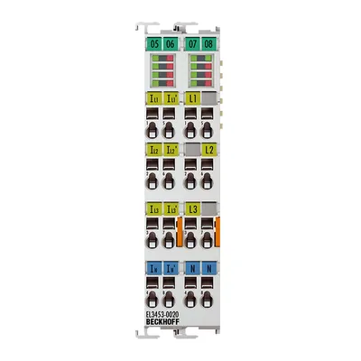 EtherCAT Terminal, 3-channel analog input, power measurement, 690 V AC, 0.1/1/5 A, 24 bit, electrically isolated, factory calibrated