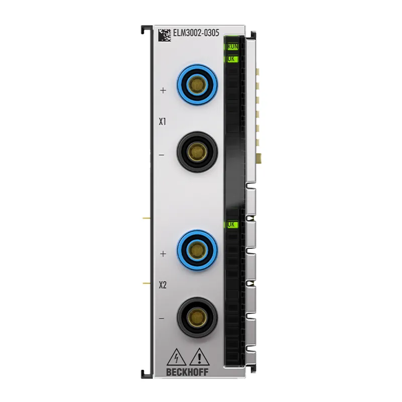 EtherCAT Terminal, 2-channel analog input, voltage, ±60 mV…5 V, 24 bit, 50 ksps, electrically isolated, 4 mm socket