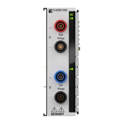 EtherCAT Terminal, 2-channel analog input, voltage, ±60 mV…5 V/±60 V…1200 V, 24 bit, 50 ksps, electrically isolated, 4 mm socket