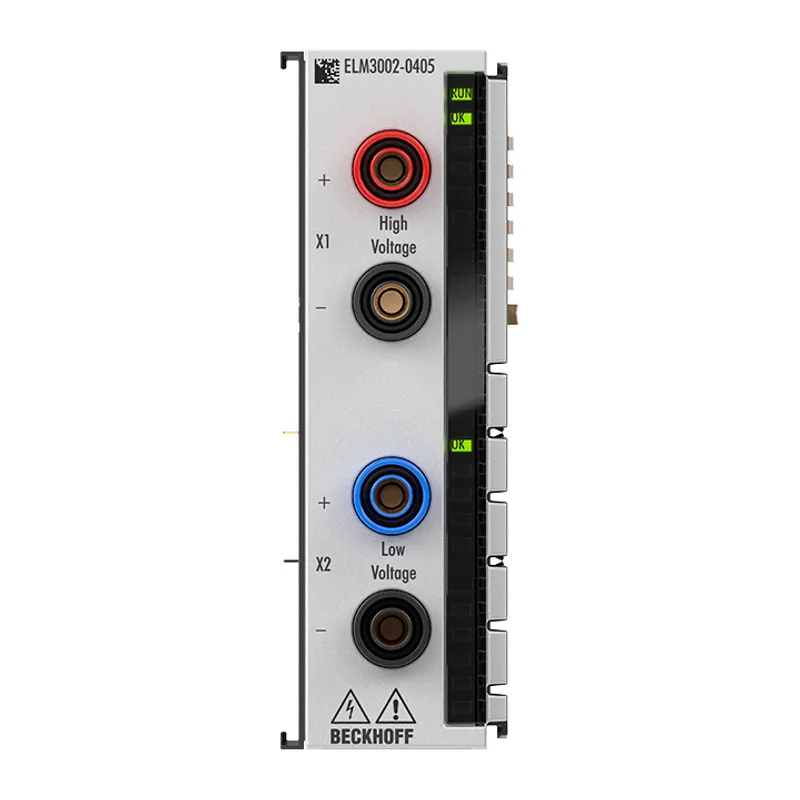 EtherCAT Terminal, 2-channel analog input, voltage, ±60 mV…5 V/±60 V…1200 V, 24 bit, 50 ksps, electrically isolated, 4 mm socket