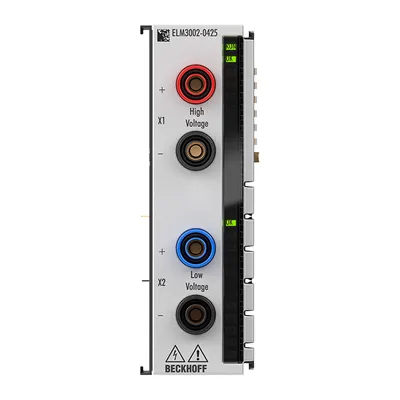 EtherCAT Terminal, 2-channel analog input, voltage, ±60 mV…5 V/±60 V…1200 V, 24 bit, 50 ksps, electrically isolated, 4 mm socket, factory calibrated