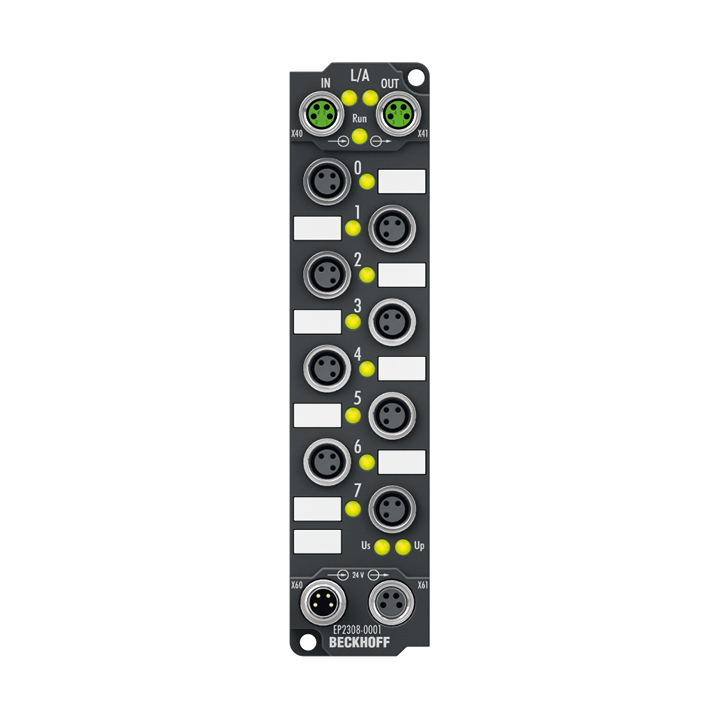 EtherCAT Box, 4-channel digital input + 4-channel digital output, 24 V DC, 3 ms, 0.5 A, M8