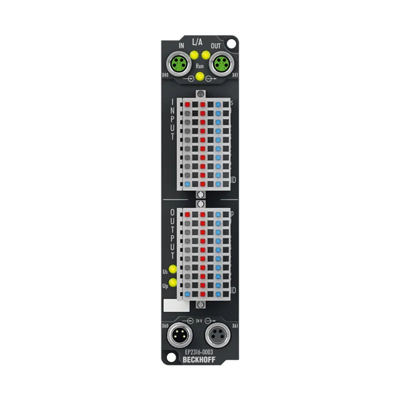 EtherCAT Box, 8-channel digital input + 8-channel digital output, 24 V DC, 10 µs, 0.5 A, IP20 connector