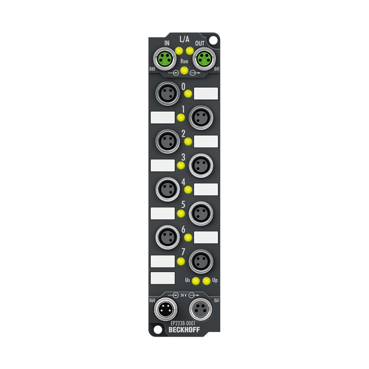 EtherCAT Box, 8-channel digital combi, 24 V DC, 10 µs, 0.5 A, M8