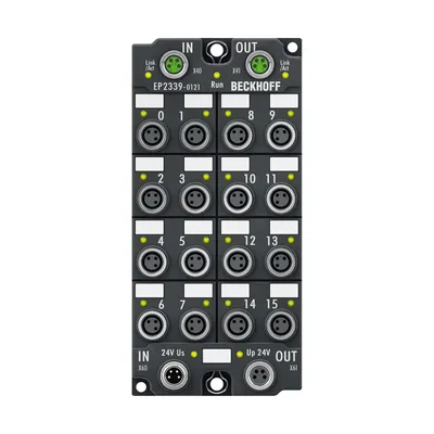 EtherCAT Box, 16-channel digital combi, 24 V DC, 3 ms, 0.5 A, ground switching, M8