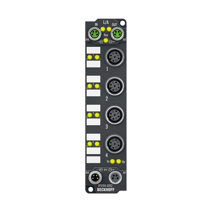 EtherCAT Box, 4-channel analog input, multi-function, ±10 V, 0/4…20 mA, 16 bit, single-ended, M12