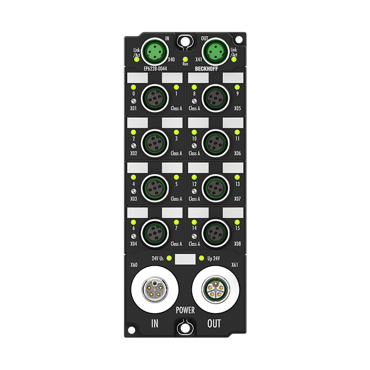 EtherCAT Box, 8-channel communication interface + 8-channel digital combi, IO-Link, master, Class A, M12, L-coded