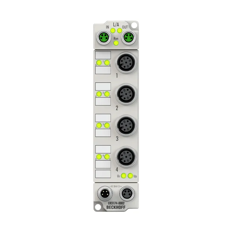 EtherCAT Box, 4-channel analog input, multi-function, ±10 V, 0/4…20 mA, 16 bit, differential, M12, zinc die-cast