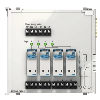Bus Terminal module, 4-channel relay output, 230 V AC, 16 A, manual/autom. operation