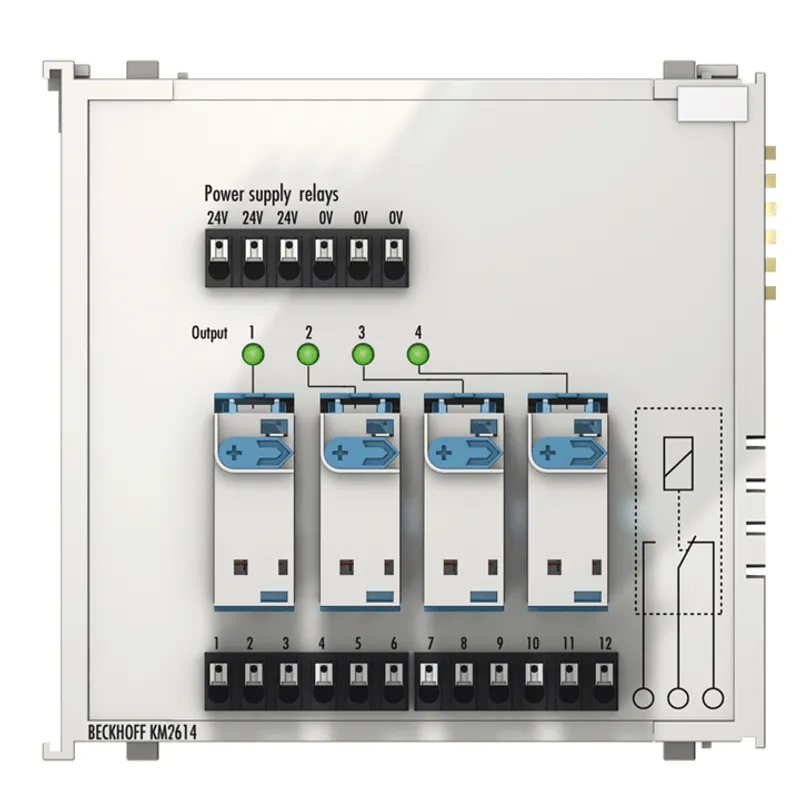 Bus Terminal module, 4-channel relay output, 230 V AC, 16 A, manual/autom. operation