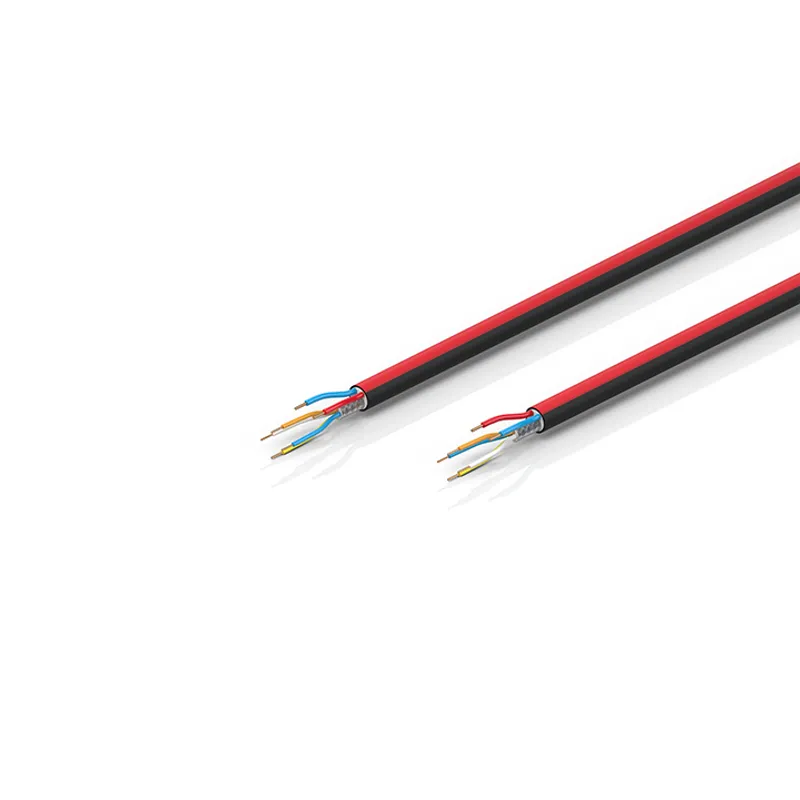 EtherCAT P cable, no overall shield, PUR, drag-chain suitable, 2 x 0.75 mm² + (1 x 4 x AWG22), black with red stripe, OD = 9.0 mm (±0.2 mm)