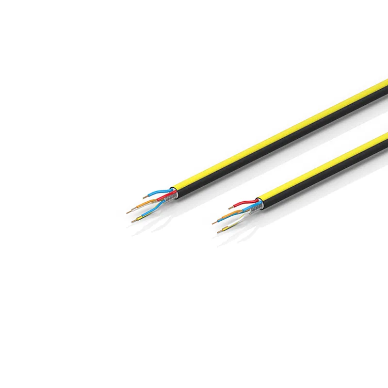 EtherCAT/Ethernet cable, no overall shield, PUR, drag-chain suitable, 2 x 0.75 mm² + (1 x 4 x AWG22), black with yellow stripe, OD = 9.0 mm (±0.2 mm)
