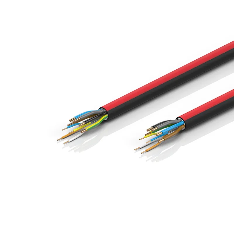 EtherCAT P cable, no overall shield, PUR, drag-chain suitable, 5 G 1.5 mm² + (1 x 4 x AWG22), black with red stripe, OD = 11.0 mm (±0.2 mm)