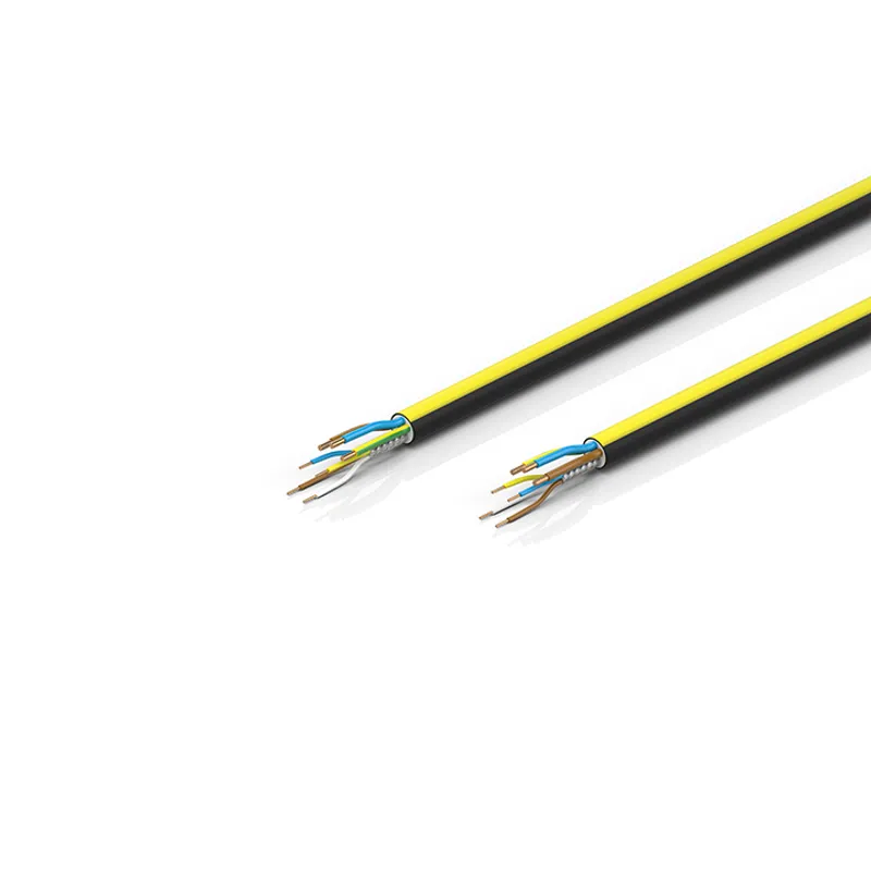 EtherCAT/Ethernet cable, no overall shield, PUR, drag-chain suitable, 3 G 1.5 mm² + (1 x 4 x AWG22), black with yellow stripe, OD = 10.0 mm (±0.2 mm)