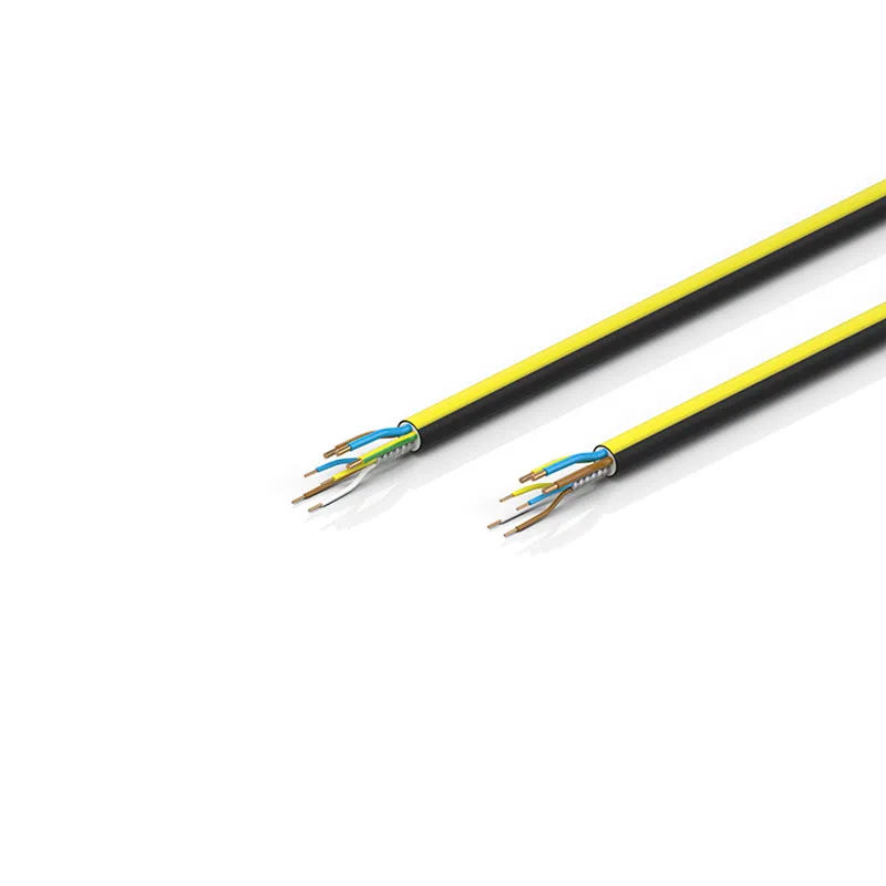 EtherCAT/Ethernet cable, no overall shield, PUR, drag-chain suitable, 3 G 2.5 mm² + (1 x 4 x AWG22), black with yellow stripe, OD = 11.1 mm (±0.2 mm)