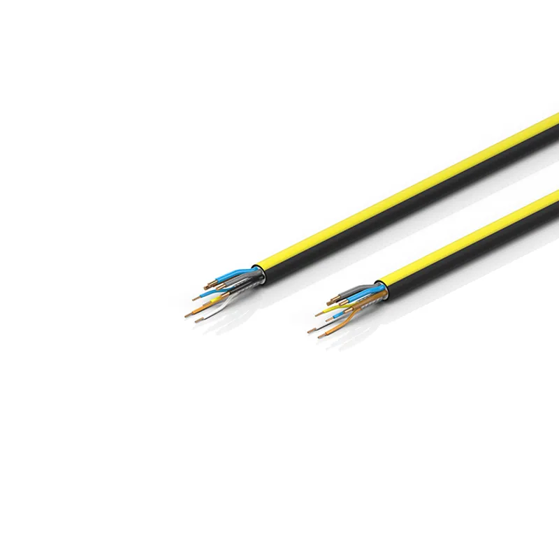 EtherCAT/Ethernet cable, no overall shield, PUR, drag-chain suitable, 4 x 1.5 mm² + (1 x 4 x AWG22), black with yellow stripe, OD = 10.8 mm (±0.2 mm)