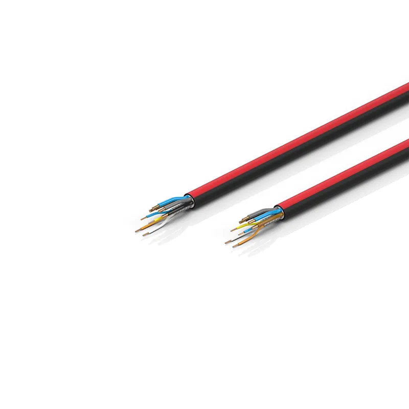 EtherCAT P cable, no overall shield, PUR, drag-chain suitable, 4 x 1.5 mm² + (1 x 4 x AWG22), black with red stripe, OD = 10.8 mm (±0.2 mm)