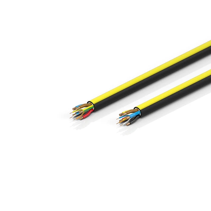EtherCAT cable, no overall shield, PUR, drag-chain suitable, 3 G 4 mm² + 2 x 2.5 mm² + (1 x 4 x AWG22), black with yellow stripe, OD = 13.1 (±0.2 mm)