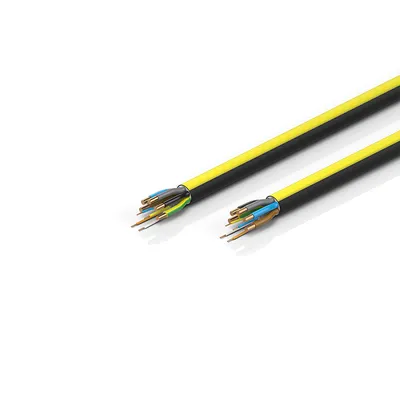 EtherCAT-/Ethernet cable, no overall shield, PVC, fixed installation, 5G4 mm² + (1 x 4 x AWG22), black with yellow stripe, OD = 13.8 mm (±0.2 mm)