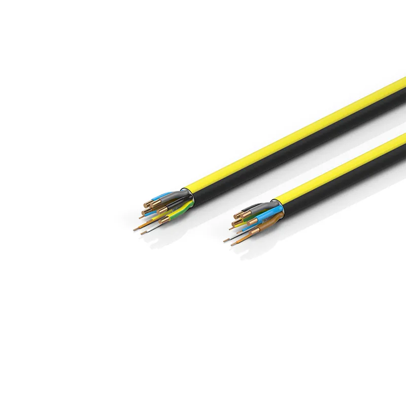 EtherCAT-/Ethernet cable, no overall shield, PVC, fixed installation, 5G4 mm² + (1 x 4 x AWG22), black with yellow stripe, OD = 13.8 mm (±0.2 mm)