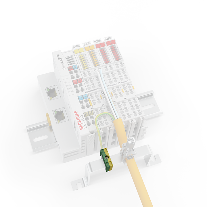 U-clamp terminal up to 4 mm² for PE connection to the rail (10 x 3 mm)