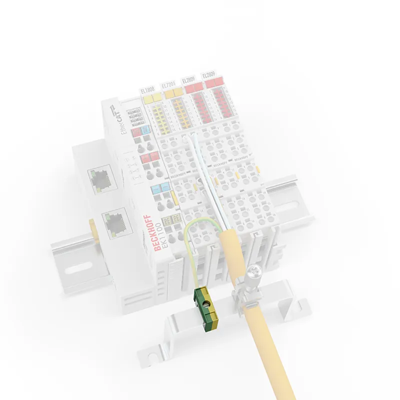 U-clamp terminal up to 4 mm² for PE connection to the rail (10 x 3 mm)