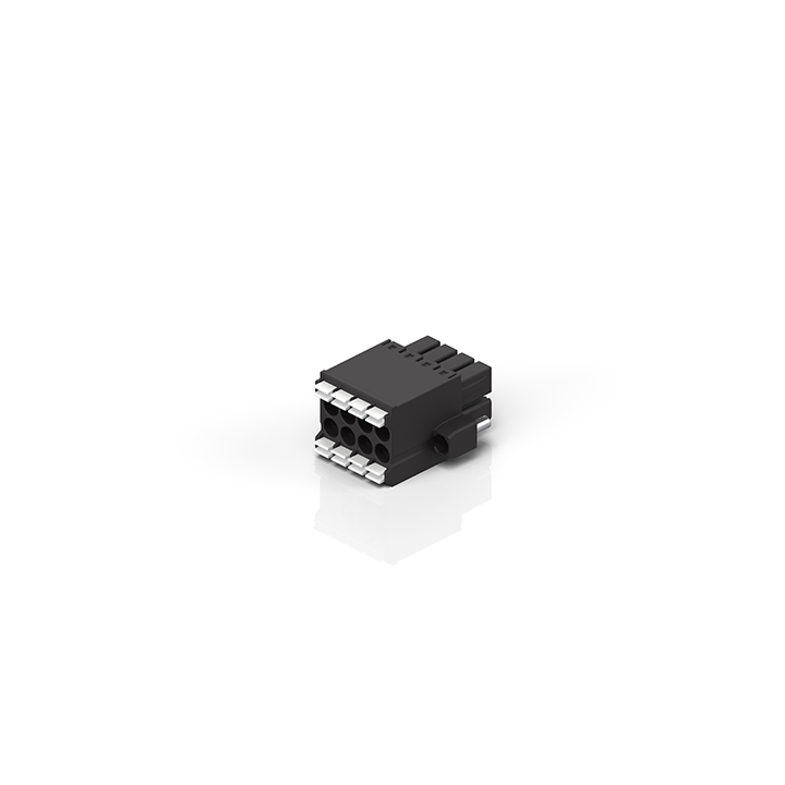 Female header with push-in termination as plug-in connection level, black, 2 x 4 pin, 3,5 mm grid size