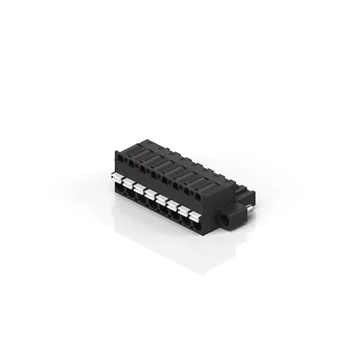 Female header with push-in termination as plug-in connection level, black, 1 x 8 pin, 5 mm grid size