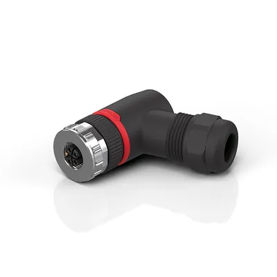 M12, power, field assembly, socket, angled, female, 5-pin, K-coded, IP67