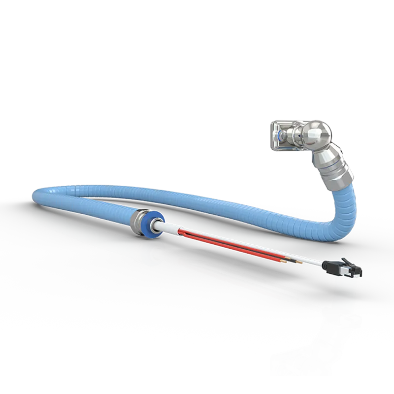 Cap with angled infeed