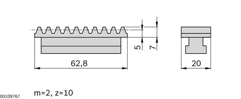 TOOTHED RACK MODUL 2 Z=10 — photo 2 of 2