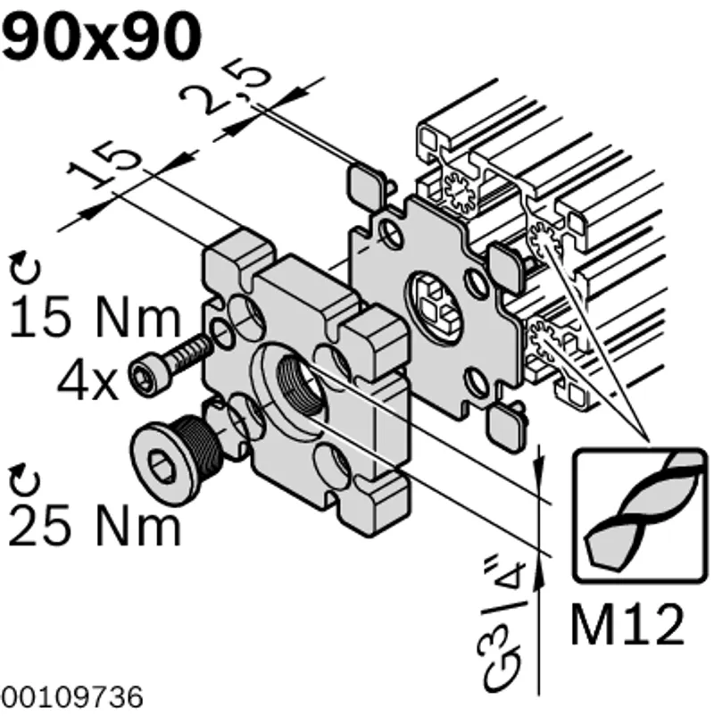 FLANGED PLATE 90X90(5-KAMMER) — photo 2 of 7