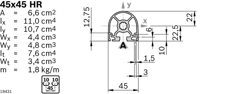 HALF-ROUND PROFILE 45X45 HR L=6170 — photo 3 of 3