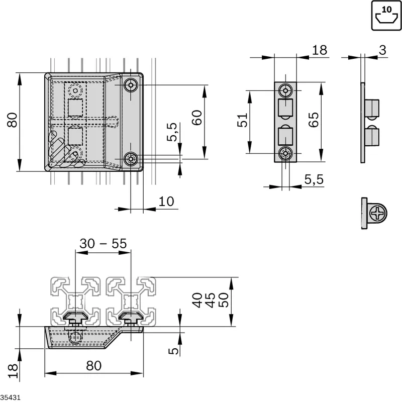 DOUBLE BALL DETENT LATCH 10  80X80X18 SILVER — photo 2 of 4