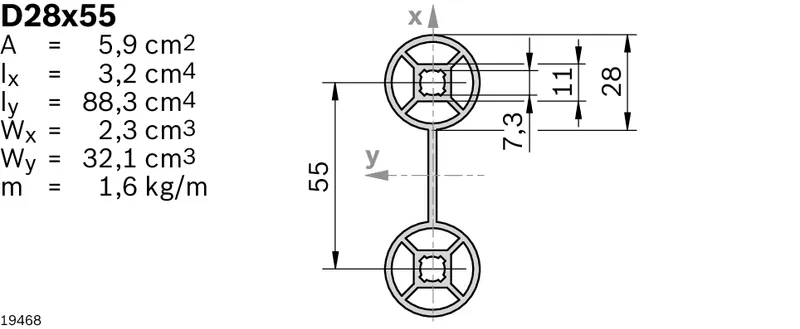 STRUT PROFILE D28X55 L=6170 — photo 1 of 3