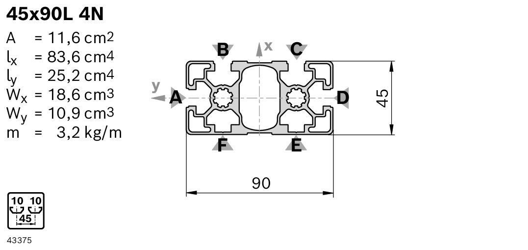 STRUT PROFILE 45X90L 4N 12X6070MM — photo 2 of 2