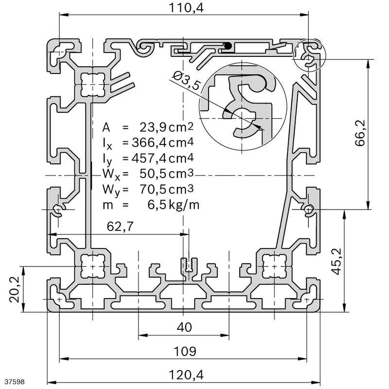 CABLE GUIDE PROFILE 120X120 6N M12/- — photo 3 of 3