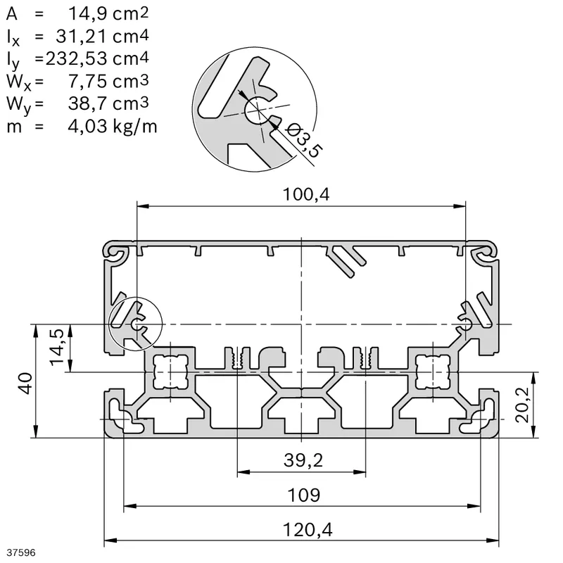 CABLE GUIDE PROFILE 60X120 M12/M12 — photo 3 of 3