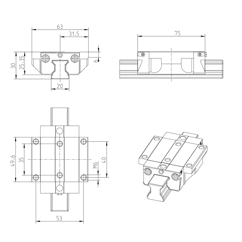 BALL RUNNER BLOCK CARBON STEEL KWD-020-FNS-C3-S-1 — photo 2 of 3