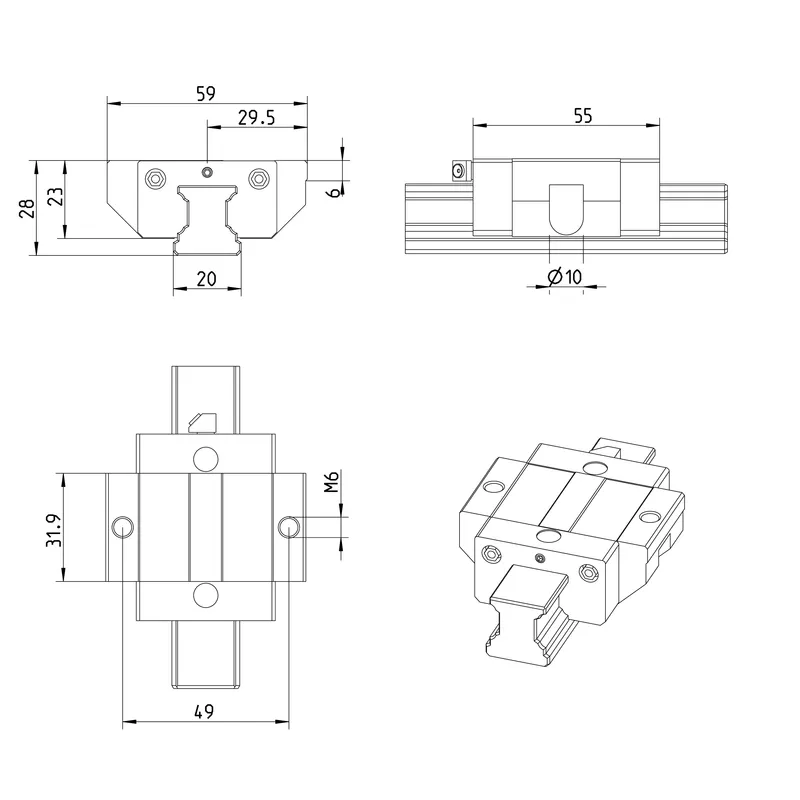BALL RUNNER BLOCK CARBON STEEL KWC-020-FKN-C0-N-2 — photo 3 of 3
