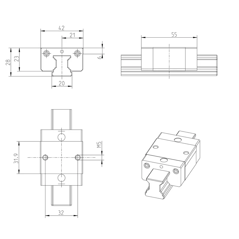 BALL RUNNER BLOCK CARBON STEEL KWC-020-SKN-C1-N-2 — photo 2 of 3