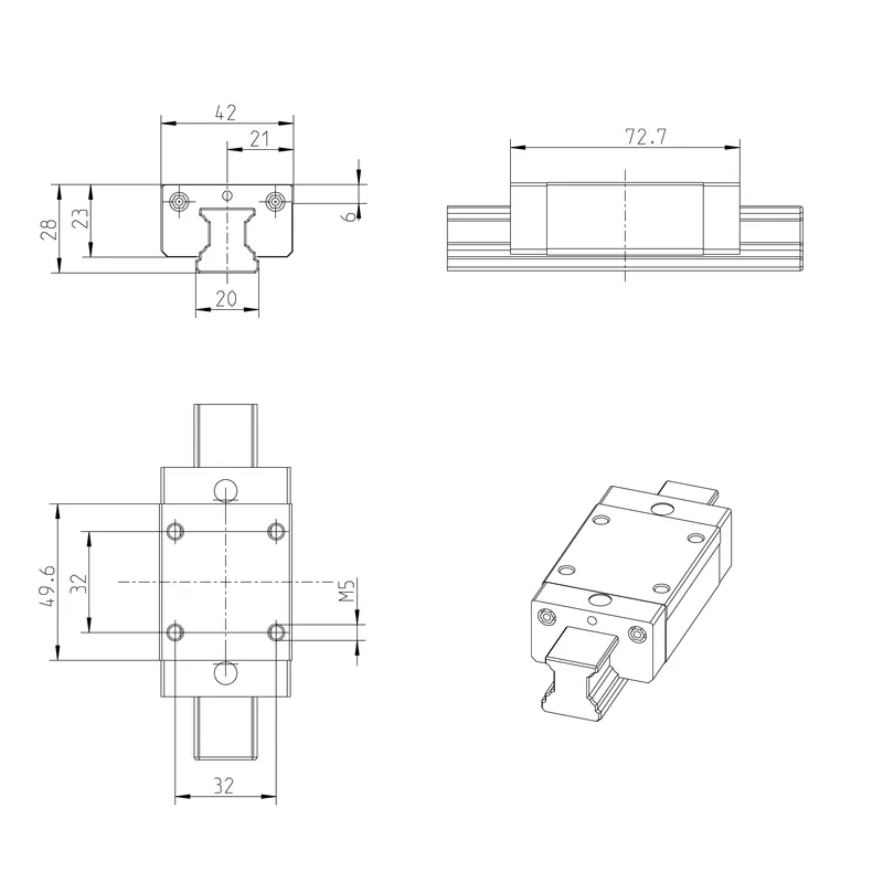 BALL RUNNER BLOCK CARBON STEEL KWC-020-SNN-C1-H-2 — photo 2 of 3