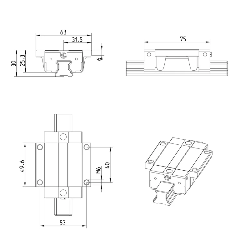 BALL RUNNER BLOCK CARBON STEEL KWE-020-FNS-C2-P-1 — photo 3 of 3