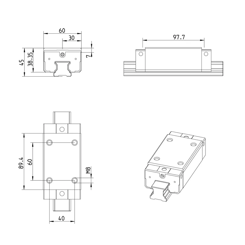 BALL RUNNER BLOCK CARBON STEEL KWE-030-SLH-C1-H-1 — photo 3 of 3